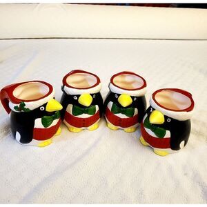 VTG Christmas Pinguin Coffee Mugs Set of 4